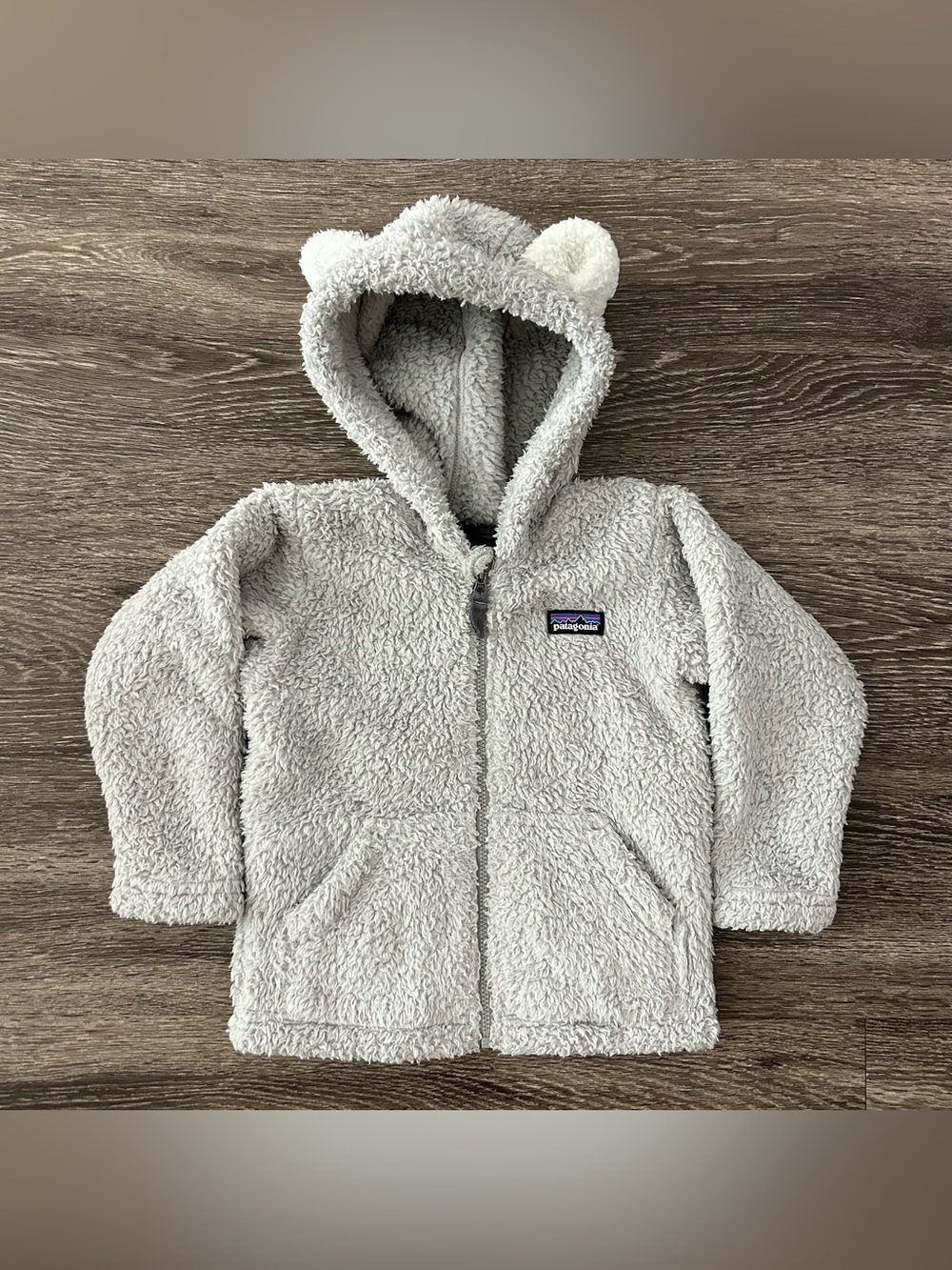 Patagonia Baby Furry Friends Hooded Fleece Jacket Gray Full Zip Ears Toddler 2T